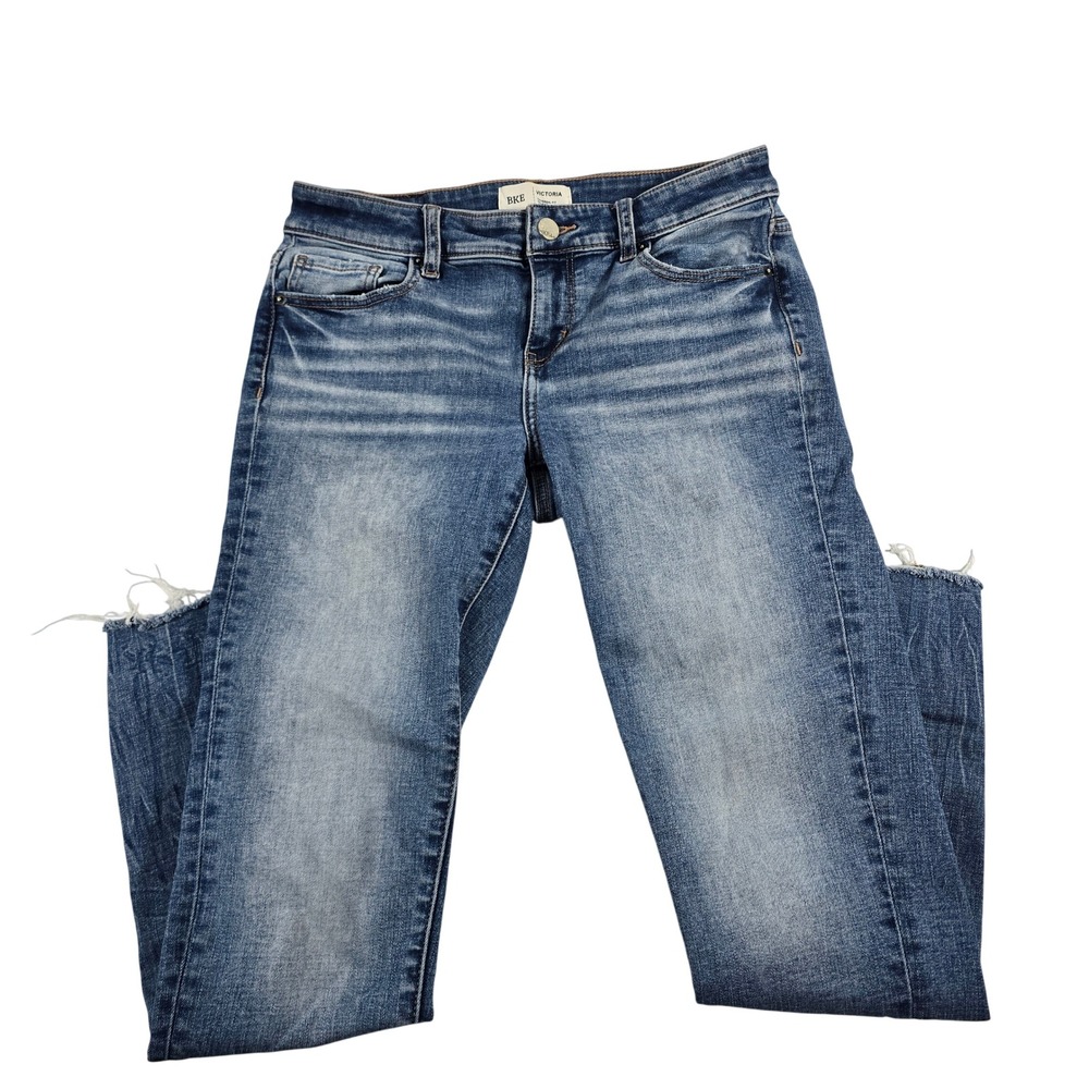BKE Victoria Mid Rise Ankle Skinny Jeans Blue Raw Hem Size 26